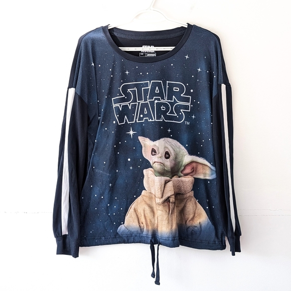 Star Wars Women's Navy Long Sleeve Tee with Yoda ~ Size Large - Picture 1 of 7